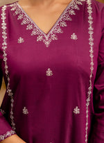 Thumbnail for Vellora Silk Blend Wine Casual Wear Embroidery Work Readymade Salwar Suit