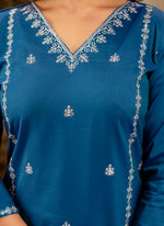 Thumbnail for Vellora Silk Blend Navy Blue Casual Wear Embroidery Work Readymade Salwar Suit