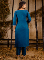 Thumbnail for Vellora Silk Blend Navy Blue Casual Wear Embroidery Work Readymade Salwar Suit