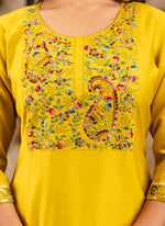 Thumbnail for Vellora Viscose Rayon Mustard Party Wear Embroidery Work Readymade Salwar Suit