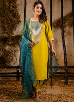 Thumbnail for Vellora Viscose Yellow Festival Wear Embroidery Work Readymade Salwar Suit