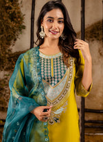 Thumbnail for Vellora Viscose Yellow Festival Wear Embroidery Work Readymade Salwar Suit