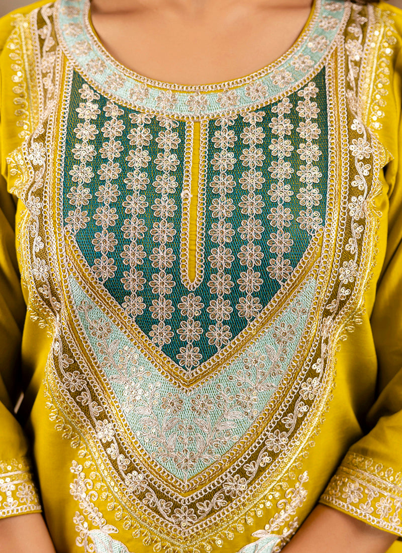 Vellora Viscose Yellow Festival Wear Embroidery Work Readymade Salwar Suit