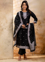 Thumbnail for Vellora Cotton Blend Black Party Wear Weaving Work Readymade Salwar Suit