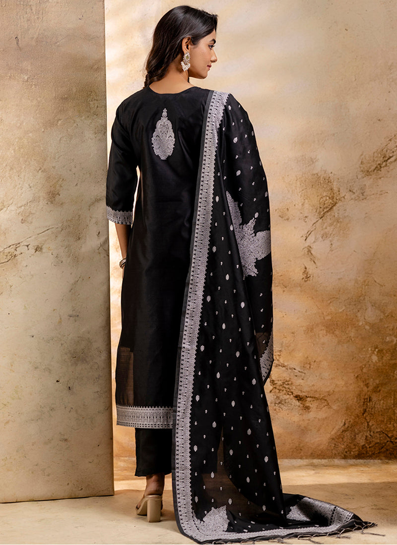 Vellora Cotton Blend Black Party Wear Weaving Work Readymade Salwar Suit