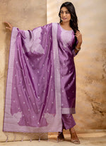 Thumbnail for Vellora Cotton Blend Dusty Pink Party Wear Weaving Work Readymade Salwar Suit