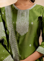 Thumbnail for Vellora Cotton Blend Mehendi Party Wear Weaving Work Readymade Salwar Suit