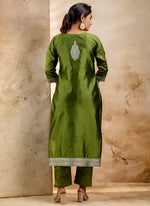 Thumbnail for Vellora Cotton Blend Mehendi Party Wear Weaving Work Readymade Salwar Suit
