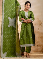 Thumbnail for Vellora Cotton Blend Mehendi Party Wear Weaving Work Readymade Salwar Suit