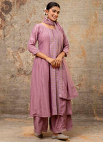 Thumbnail for Vellora Silk Blend Dusty Pink Casual Wear Embroidery Work Readymade Plazzo Suit