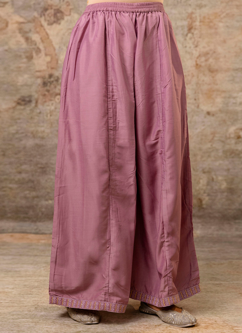 Vellora Silk Blend Dusty Pink Casual Wear Embroidery Work Readymade Plazzo Suit