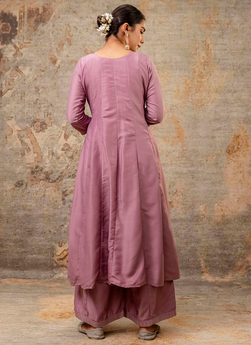 Vellora Silk Blend Dusty Pink Casual Wear Embroidery Work Readymade Plazzo Suit
