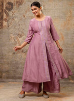 Thumbnail for Vellora Silk Blend Dusty Pink Casual Wear Embroidery Work Readymade Plazzo Suit