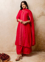 Thumbnail for Vellora Silk Blend Red Casual Wear Embroidery Work Readymade Plazzo Suit
