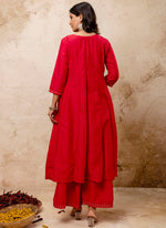 Thumbnail for Vellora Silk Blend Red Casual Wear Embroidery Work Readymade Plazzo Suit