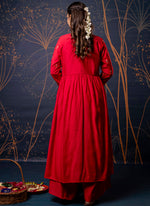 Thumbnail for Vellora Silk Blend Red Designer Wear Embroidery Work Readymade Anarkali Suit