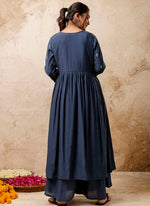 Thumbnail for Vellora Silk Blend Teal Designer Wear Embroidery Work Readymade Anarkali Suit