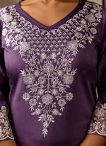 Thumbnail for Vellora Silk Blend Lavender Festival Wear Embroidery Work Readymade Salwar Suit