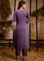 Thumbnail for Vellora Silk Blend Lavender Festival Wear Embroidery Work Readymade Salwar Suit