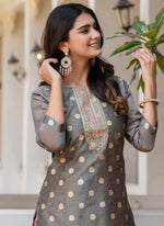 Thumbnail for Vellora Silk Blend Mehendi Party Wear Embroidery Work Readymade Kurti