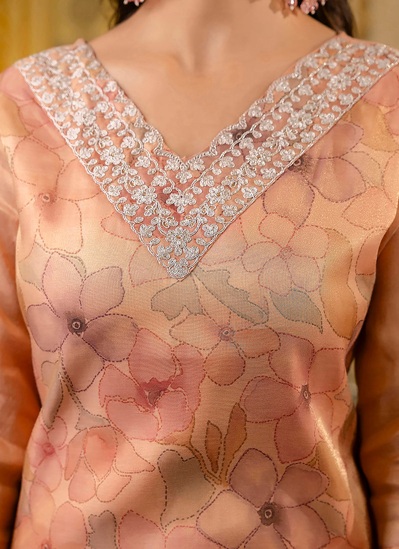 Vellora Silk Blend Grey Party Wear Embroidery Work Readymade Kurti