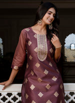 Thumbnail for Vellora Silk Blend Peach Party Wear Embroidery Work Readymade Kurti