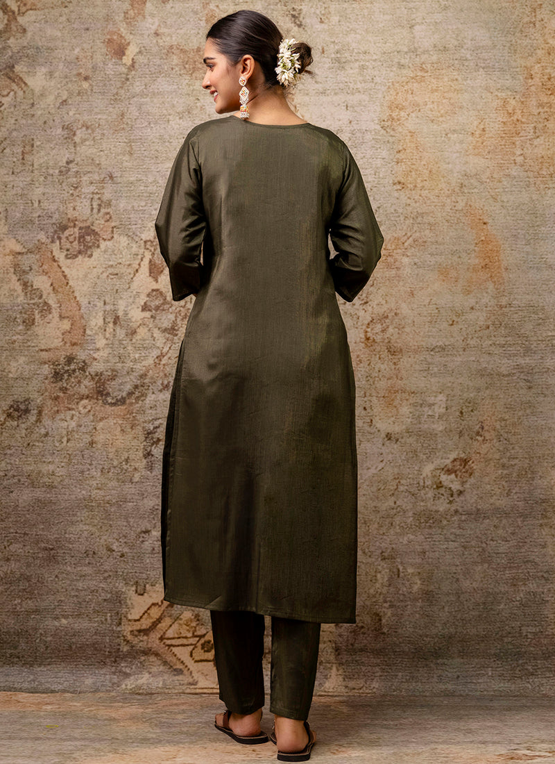 Vellora Shimmer Silk Red Casual Wear Hand Work Readymade Salwar Suit