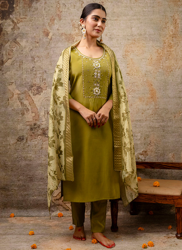 Vellora Shimmer Silk Baby Pink Casual Wear Hand Work Readymade Salwar Suit