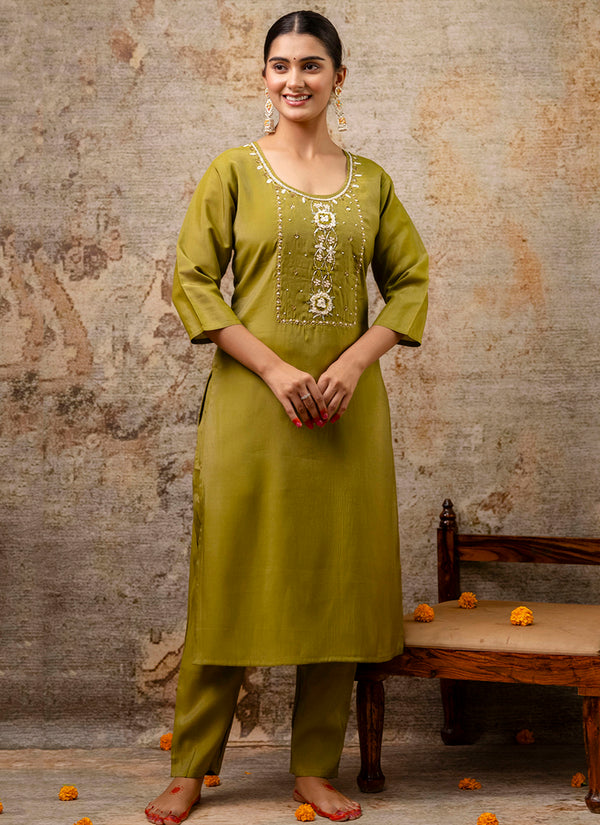 Vellora Shimmer Silk Baby Pink Casual Wear Hand Work Readymade Salwar Suit