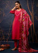 Thumbnail for Vellora Shimmer Silk Olive Green Casual Wear Hand Work Readymade Salwar Suit