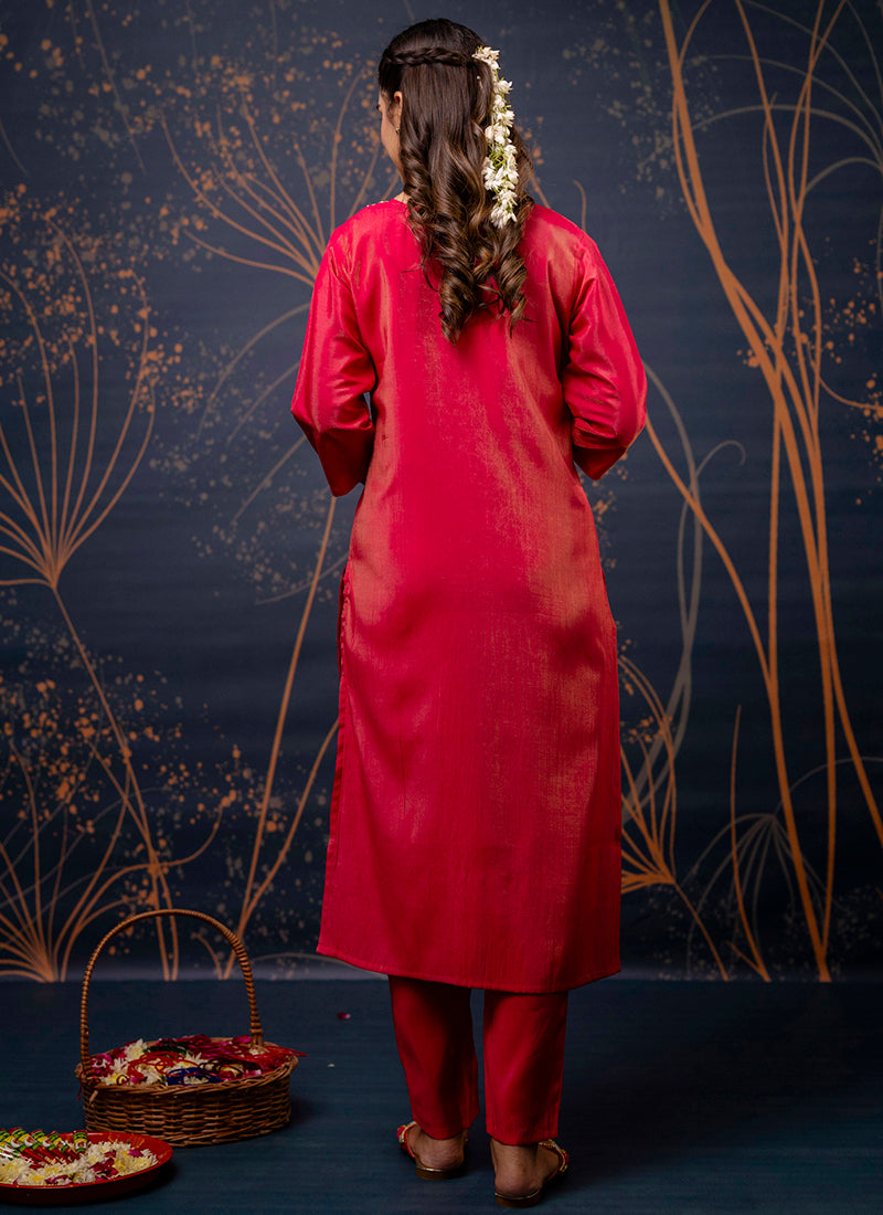 Vellora Shimmer Silk Olive Green Casual Wear Hand Work Readymade Salwar Suit