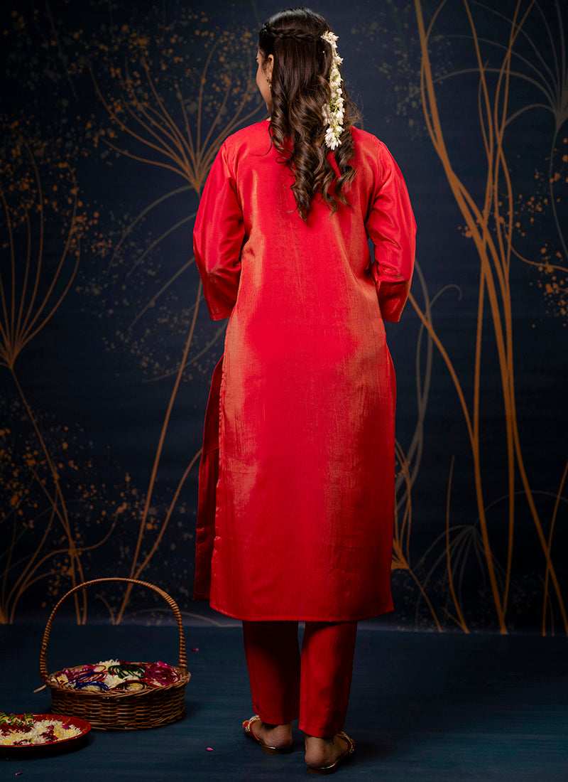 Vellora Shimmer Silk Mustard Casual Wear Hand Work Readymade Salwar Suit