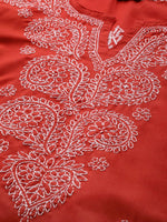 Thumbnail for ADA Women Plus Size Red & White Ethnic Motifs Pure Cotton Chikankari Embroidered Kurta - Distacart