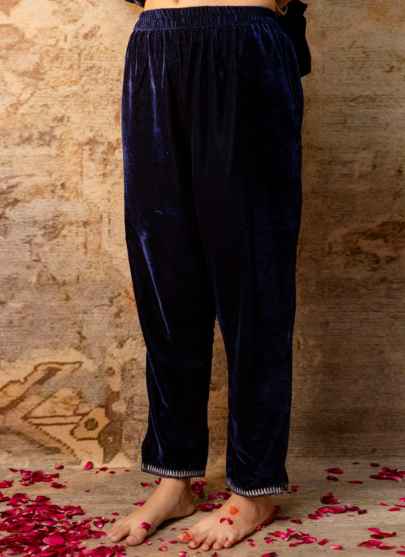 Vellora Velvet Blue Party Wear Embroidery Work Readymade Salwar Suit