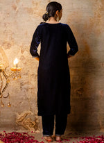 Thumbnail for Vellora Velvet Blue Party Wear Embroidery Work Readymade Salwar Suit