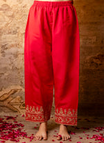 Thumbnail for Vellora Silk Blend Bright Red Party Wear Embroidery Work Readymade Salwar Suit