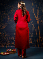 Thumbnail for Vellora Cotton Silk Blend Maroon Party Wear Embroidery Work Readymade Salwar Suit