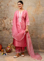 Thumbnail for Vellora Silk Blend Pink Party Wear Embroidery Work Readymade Salwar Suit
