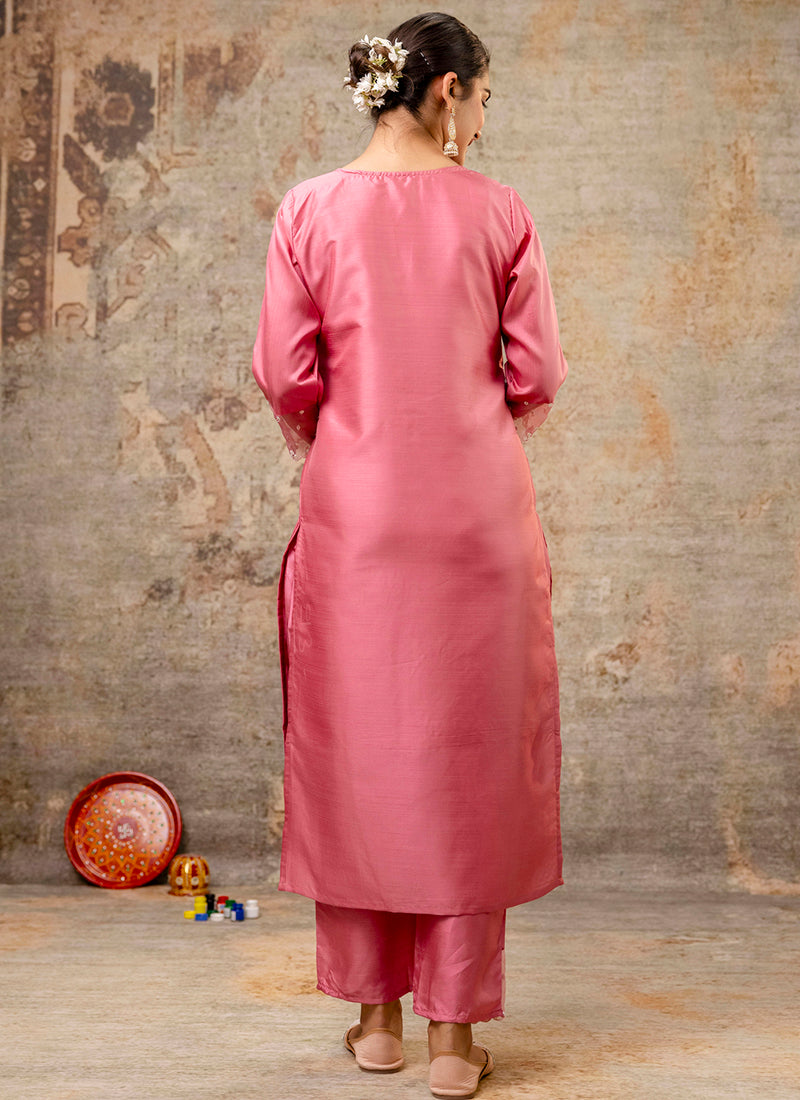 Vellora Silk Blend Pink Party Wear Embroidery Work Readymade Salwar Suit