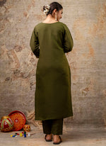 Thumbnail for Vellora Silk Blend Mehendi Party Wear Embroidery Work Readymade Salwar Suit