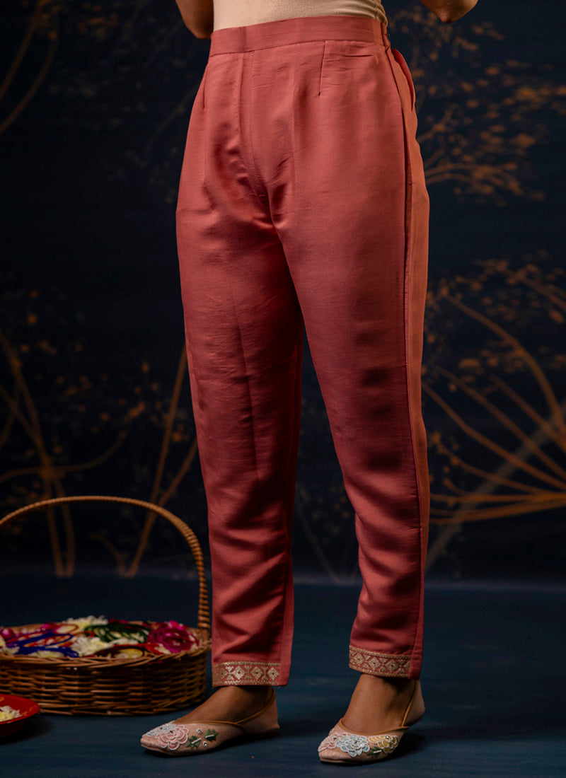 Vellora Silk Blend Peach Party Wear Embroidery Work Readymade Salwar Suit