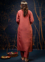 Thumbnail for Vellora Silk Blend Peach Party Wear Embroidery Work Readymade Salwar Suit