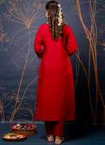 Thumbnail for Vellora Silk Blend Red Party Wear Embroidery Work Readymade Salwar Suit