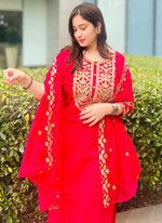 Thumbnail for Vellora Silk Blend Pink Party Wear Embroidery Work Readymade Salwar Suit