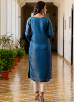 Thumbnail for Vellora Shimmer Silk Teal Casual Wear Embroidery Work Readymade Kurti