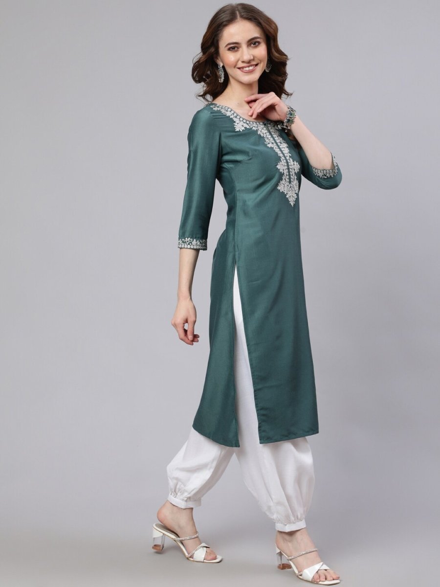 Aks Floral Yoke Design Thread Work Silk Kurta - Distacart
