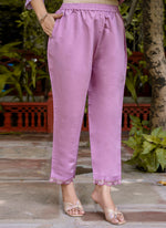 Thumbnail for Vellora Silk Blend Lavender Casual Wear Embroidery Work Readymade Salwar Suit