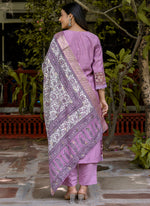 Thumbnail for Vellora Silk Blend Lavender Casual Wear Embroidery Work Readymade Salwar Suit