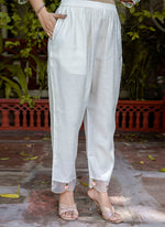 Thumbnail for Vellora Silk Blend White Casual Wear Embroidery Work Readymade Salwar Suit