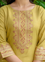 Thumbnail for Vellora Cotton Blend Mustard Yellow Casual Wear Foil Print Work Readymade Salwar Suit